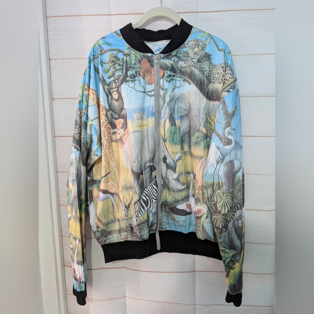 VINTAGE RARE Colorful Animal Print Bomber Jacket Size Large - Picture 8 of 13
